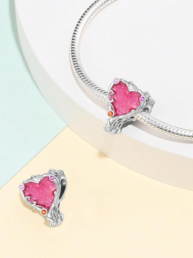 Charms Plata Pink Bow Heart Beads Charm Copper Plated Fit Charms Copperoriginal Bracelet For Jewelry Making Diy Charm