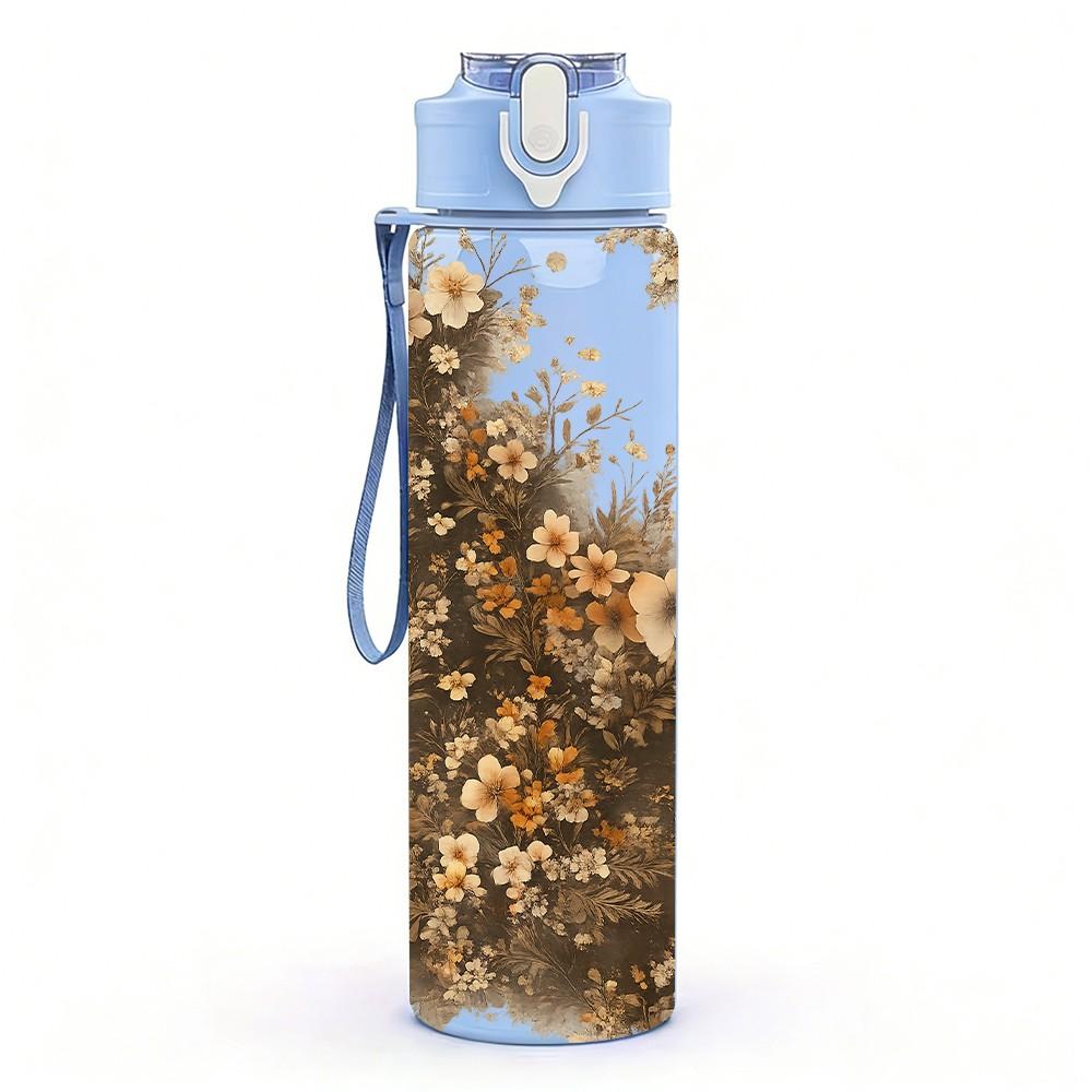 1PC Dried Withered Plant Texture Print 750ml Color Plastic Sports Water Bottle Leakproof Flip Straw Lid Suitable for Sports Office Home Use