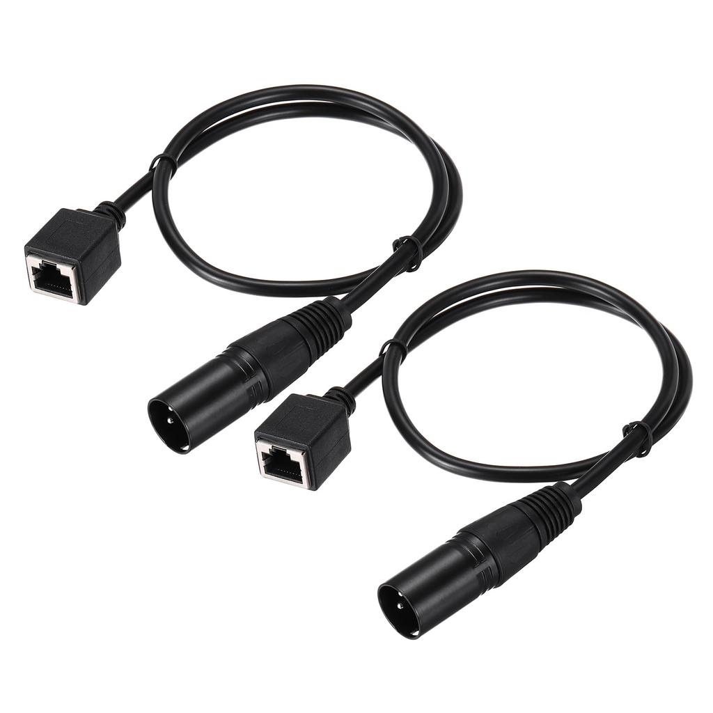 Uxcell 3-Pin DMX512 XLR Female To RJ45 Male Adapter Cable, 2-Piece 1.6ft Microphone Extension Cable for Stage Studio Console Lighting