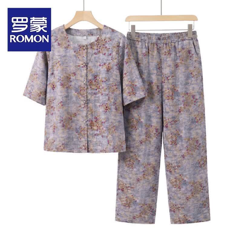 Elderly Women s Short-Sleeve Floral Summer Outfit 4XL