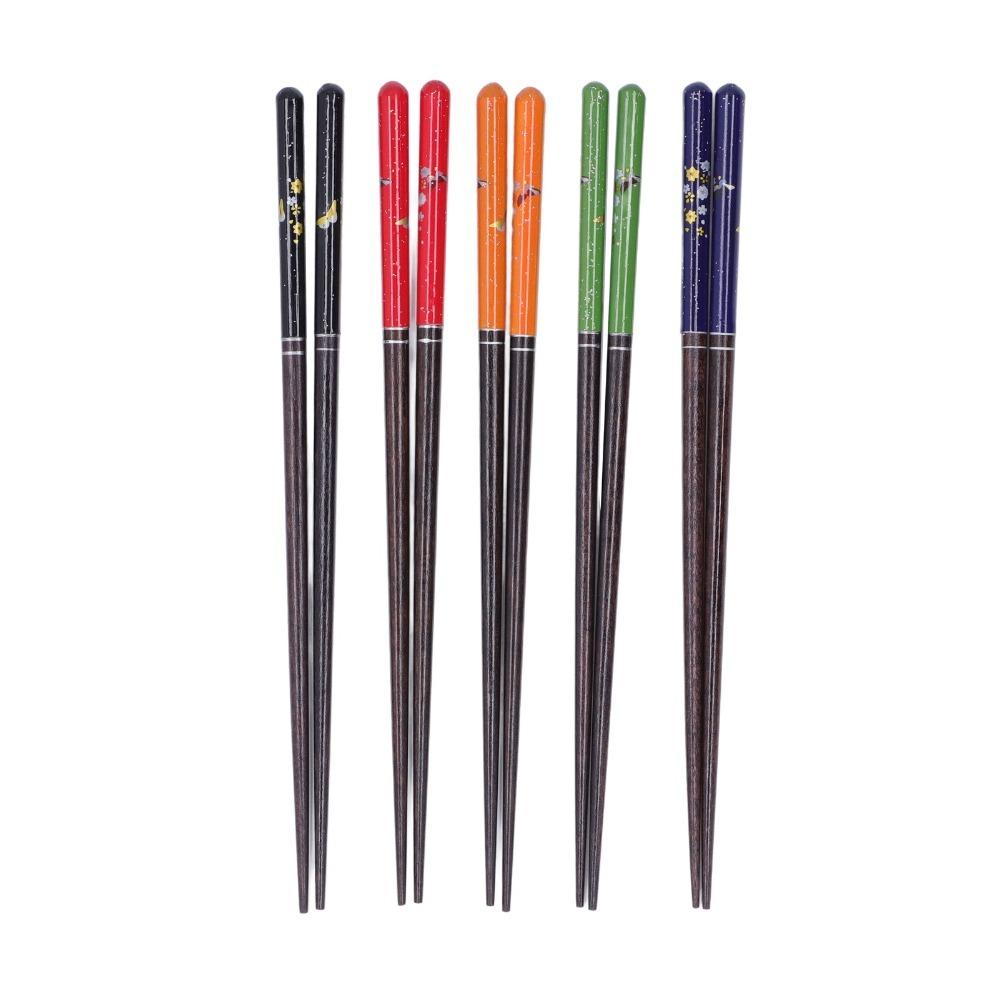 5Pair Smooth Food Chopsticks Wood Meal Eating Sticks Easy To Grip Chopstick Set Meal Use