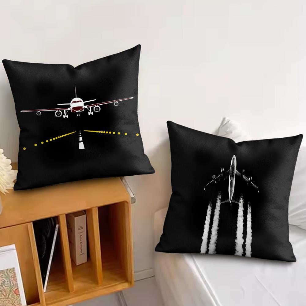 Aircraft Pilot Print Cushion Cover Silky Short Plush Invisible Zipper Dustproof Sofa Pillow Case for Home Decor