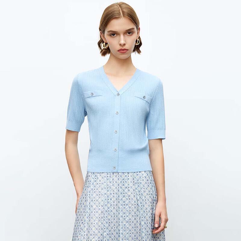 JESSIE Elegant Blend V-Neck Striped Short Sleeve Knit Top