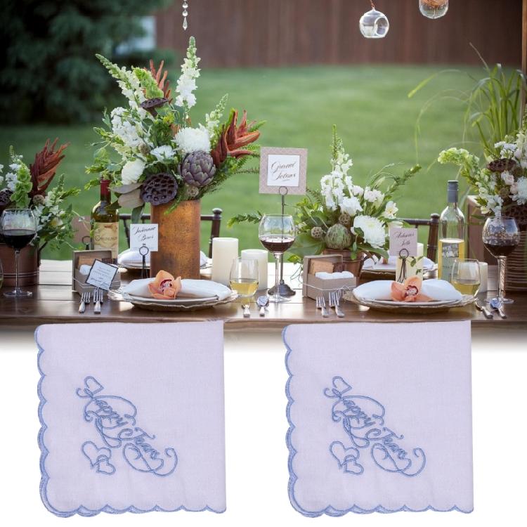 Embroidery Cotton Square Handkerchief Wedding Party Favor Decorative Kerchief for Bride Wedding Gifting Packing Use