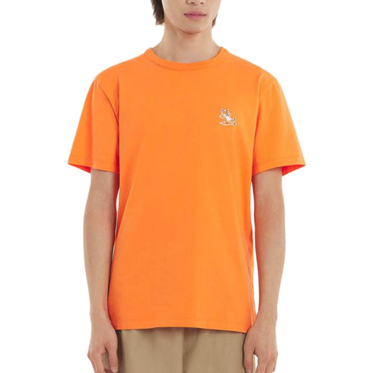 Maison Kitsune SS23 Fox Embroidered Short Sleeve T-Shirt Unisex Tops Orange GU00154KJ0010-P851
