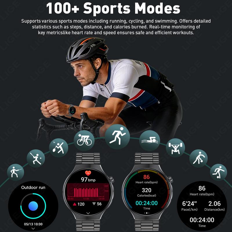 2026 New Military 1000mAh Battery Men's Smart Watch For Men Health Monitoring Bluetooth Call 100+ Sports Mode Flashlight Sport Fitness Smartwatch