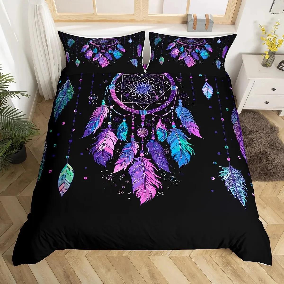 

Dream Catcher Bedding Set Boho Mandala Duvet Cover Twin KingExotic Tribal Feather Comforter Cover Starry Sky Galaxy Quilt Cover EU Twin(135x200cm) чистый