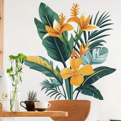 Adesivos de Parede Autoadesivos de Plantas Tropicais, Palmeira, Folha de Bananeira, Decoração de Parede Verde Artificial para Decoração de Casa