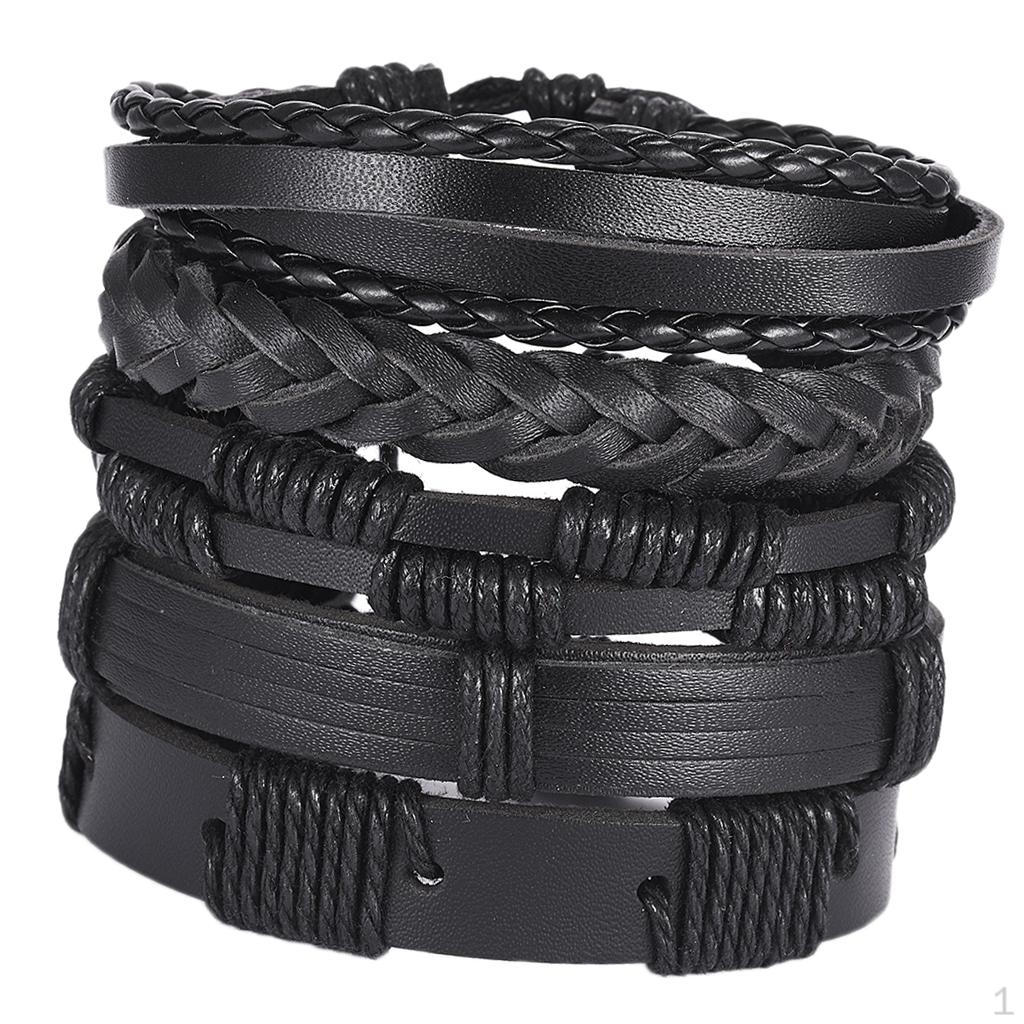 

Шкіряний браслет-манжета з ПУ, регульований плетений браслет 5pcs Black