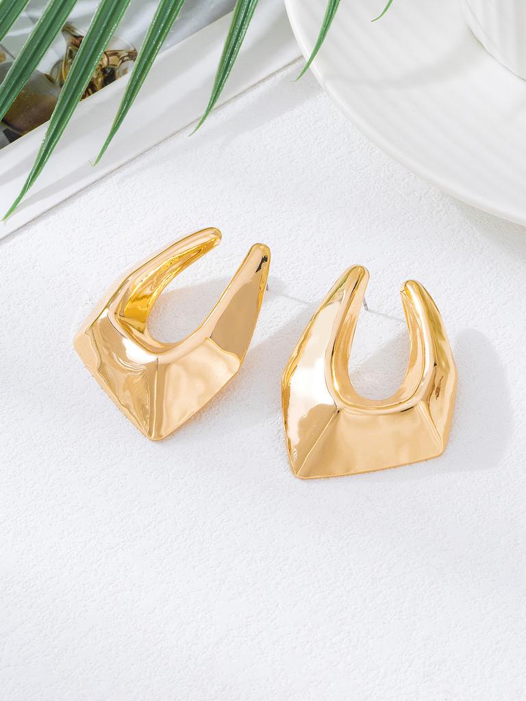 One Pair Daily All Match Fashion Shiny Geometric Gold Tone High Grade Stud Earrings For Women Vacation Party Wear Jewelry
