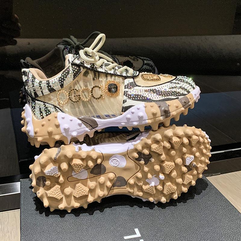 Dad Shoes Europäische Schuhe Neue Sommer Atmungsaktive Einzelne Schuhe Plateau Lässige Sportschuhe Strass Netzschuhe