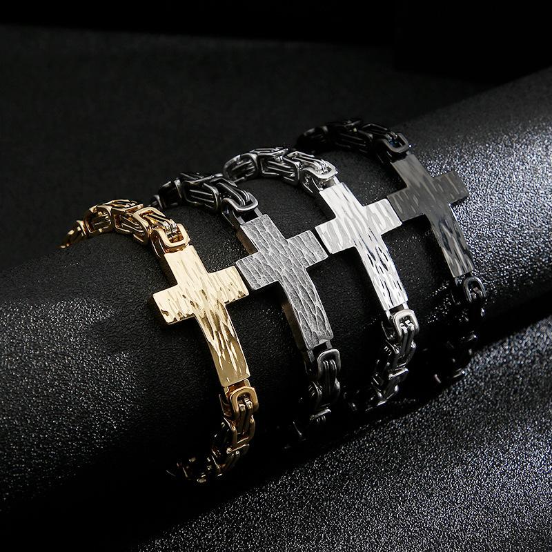 Stainless Steel Men's Cross Curved Personalized Retro Bracelet, Men's Emperor Shaped Chain Bracelet, Hand Accessory