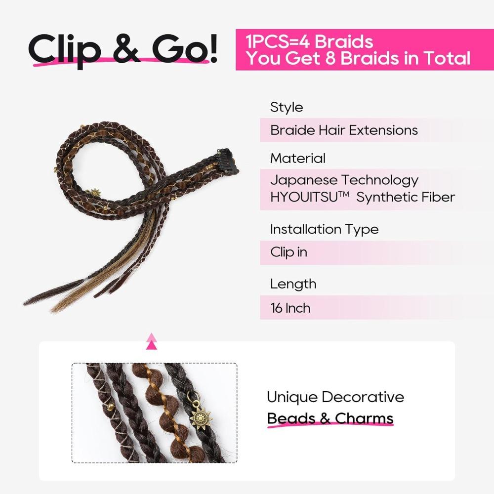 2Pcs Handmade Bohemia Clip In Hair Extensions 16/20 Inches Braided Ponytails  for Women