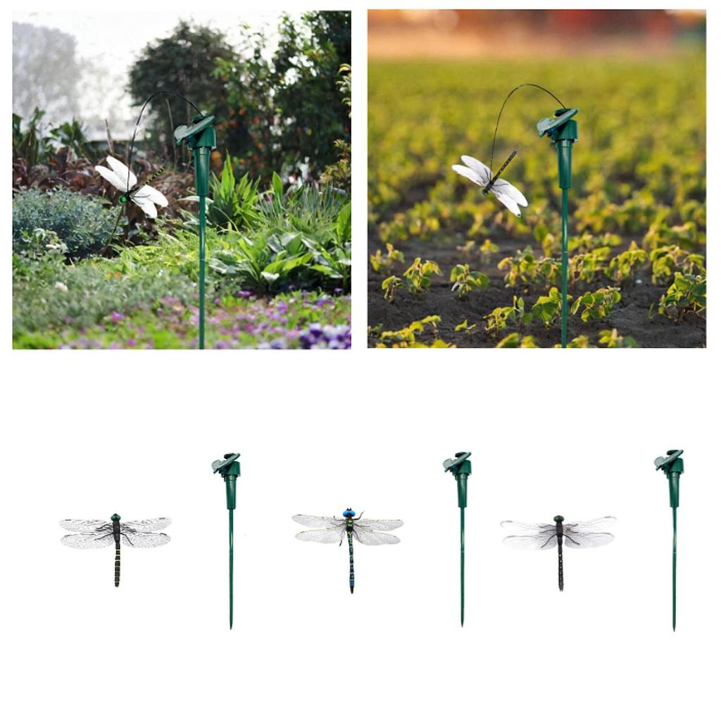 Solar Battery Powered Flying Dragonfly Fluttering for Patio Plants Landscape