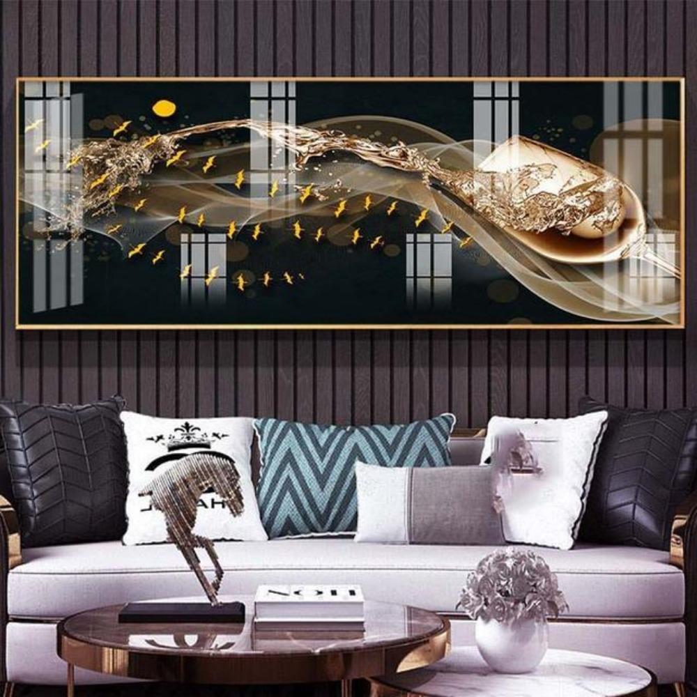 Modern Abstract Golden Wine Glass Boat Canvas Painting Posters and Prints Wall Picture for Living Room Home Decor No Frame