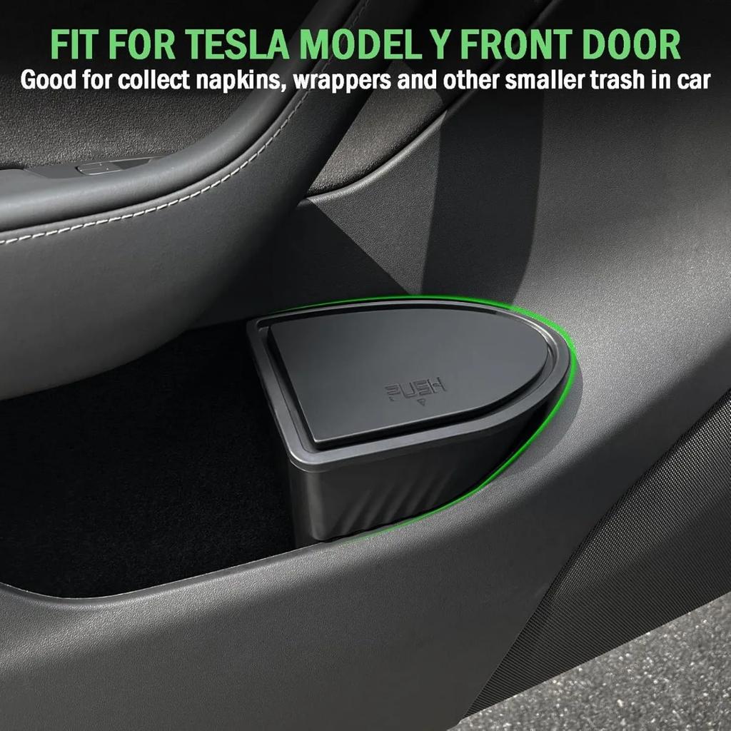 Tür Mülleimer für Tesla Model Y Zubehör Seitenfachtür Aufbewahrungsbox Organizer Push-to-Open Deckeldesign Vordersitz Auto Mülleimer