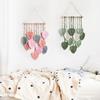 Wall Decor Large Boho Macrame Handmade Yarn Woven Wall Art Leaf Tapestry Wall Hanging with Faux Feathers for Home Decor