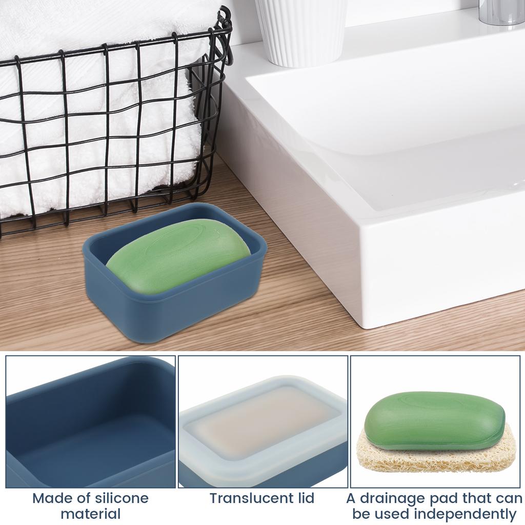 2Pcs Portable Soap Dishes Sealed Leakproof Travel Silicone with Drainage Pad Bathroom Soap Storage Box Waterproof Soap Holder