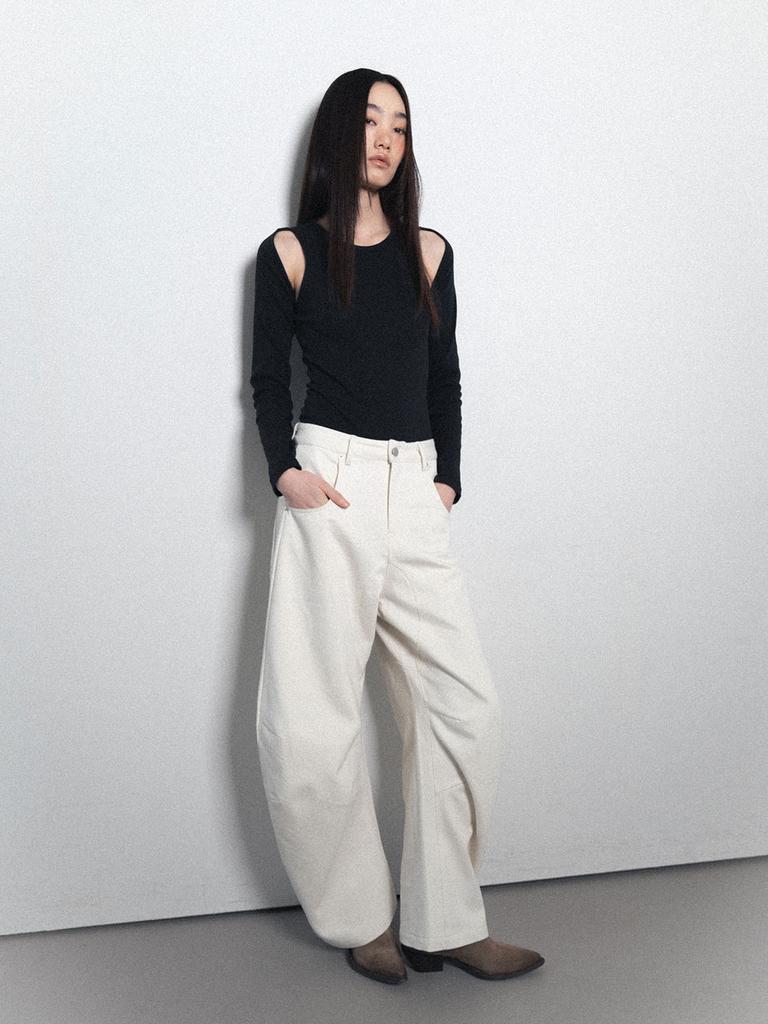 Visus Cotton Curved Pants_Ivory