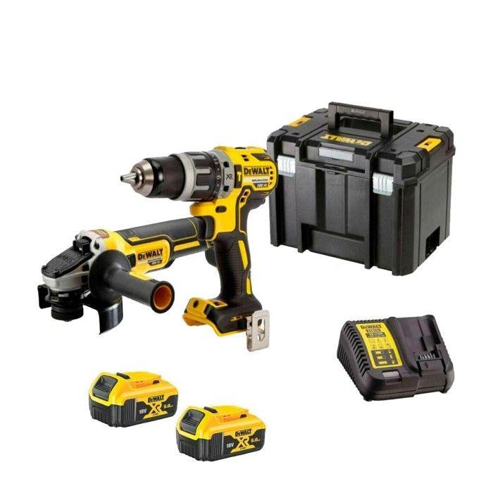 Pack 2 outils 18V XR (DCD796 + DCG405) + 2 batteries 5Ah + chargeur + coffret T-STAK - DEWALT