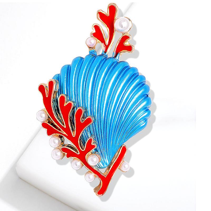 SKEDS Классические Элегантные Женские Девичьи Коралловые Ракушки Эмалевые Значки Украшения Креативный Дизайн Одежда Броши на Пальто Корсаж Для Леди Подарок синий
