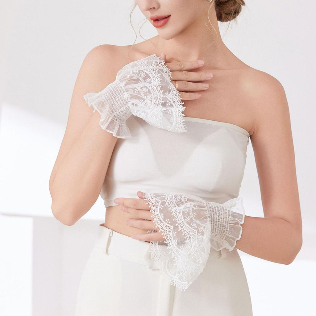 Elegant Faux Arm Sleeves Embroidery Flower Decorative Wrist Cuffs Lace Covers For Women Girl Daily And Special Occasion