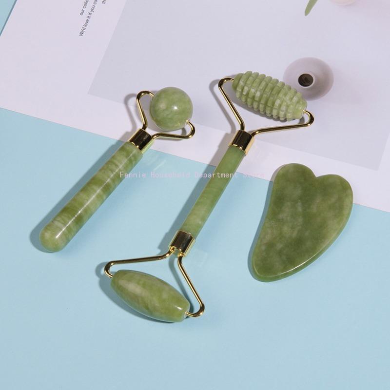 Rodillo de Jade Natural Masajeador para Cara Cuerpo Espalda Pie Rodillo de Masaje Lifting Facial Antiarrugas Doble Extremo Gua Sha Piedra de Jade