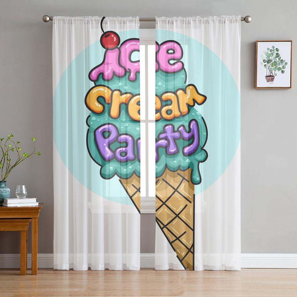Summer Ice Cream Lines Tulle Curtains For Living Room Sheer Curtain Bedroom Voile Decorative Window Treatments