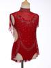 Girls Dance Costume - Shiny Rhinestone Leotard with Sheer Mesh, Invisible Back Zipper & Attached Tassel Skirt
