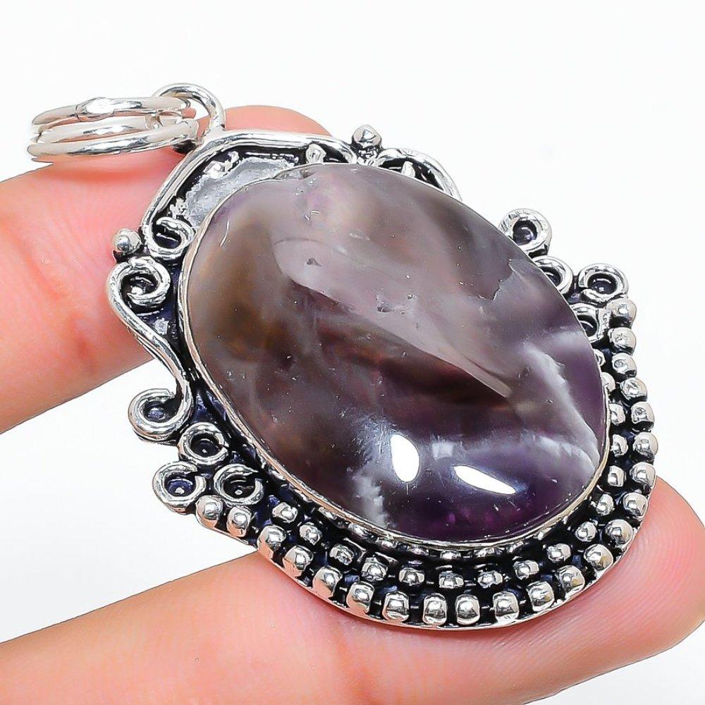 Chevron Amethyst Gemstone Handmade 925 Sterling Silver Gift Pendant 2.40" m1R36