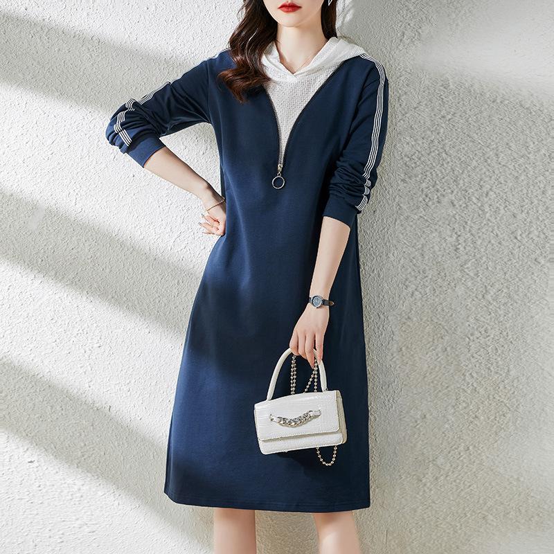 

Весна новая мода текстурная ткань вставки ложный двухкомпонентный дизайн женское платье 2XL королевский синий