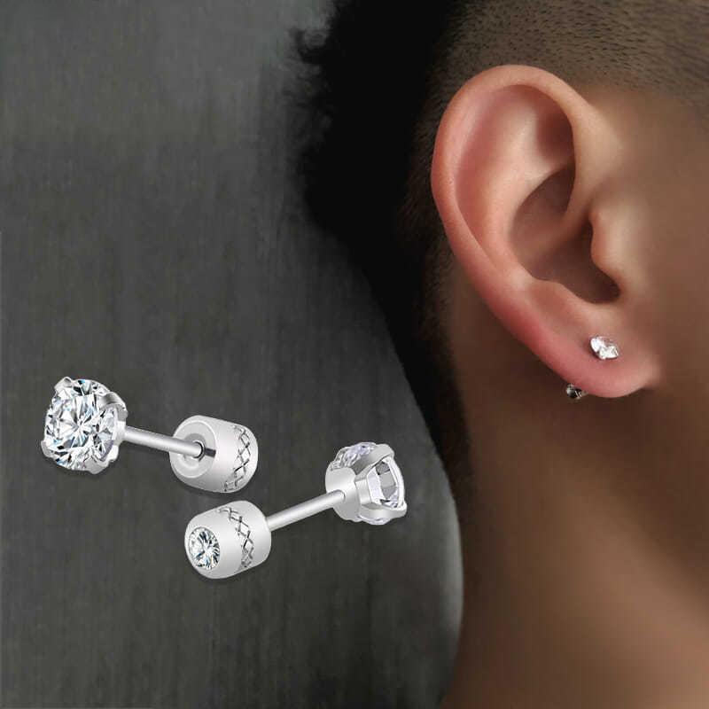 2Pcs Medical Stainless Steel Crystals Stud Earrings Screws Piercing Tragus Cartilage Ear Studs Earrings for Men Women Jewelry