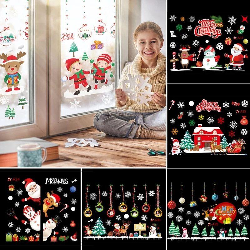 Merry Wall Christmas Stickers Window Glass Decals Home Room Xmas New Year Decor