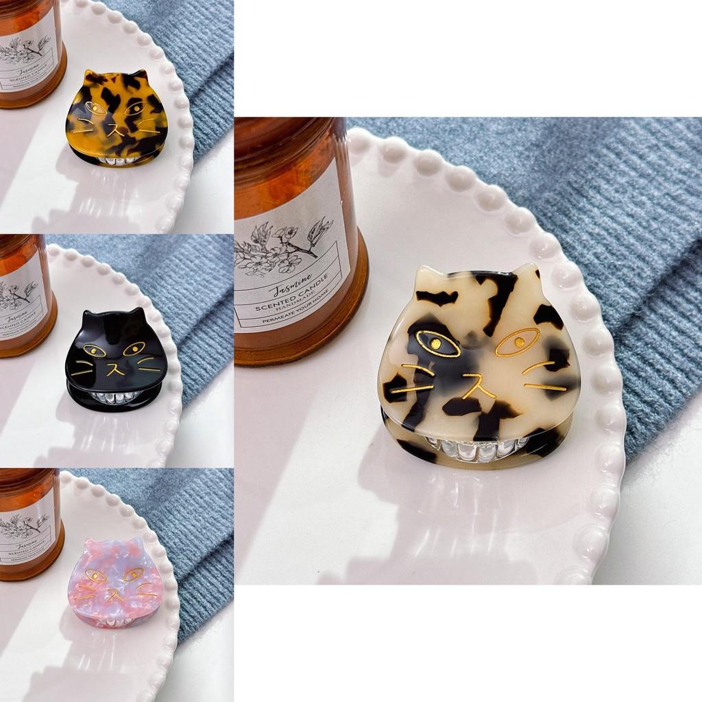 Schattige haarclip in Japanse stijl met kattenmotief, gemaakt van acetaat, voor vrouwen, verkrijgbaar in zwart schildpadpatroon en diverse kleurrijke varianten.
