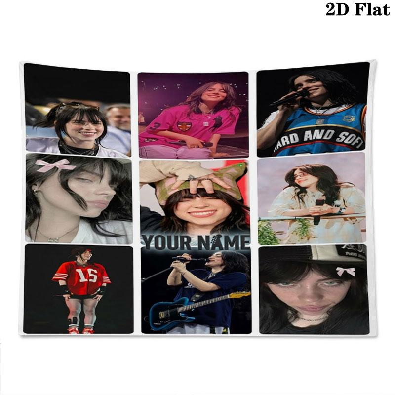 Arazzo da Parete con Nome Personalizzato Billie Eilish Appeso Estetico alla Parete Coperta in Tessuto Stampato Arazzi Decorativi per Camera da Letto Soggiorno Decorazioni per la Casa