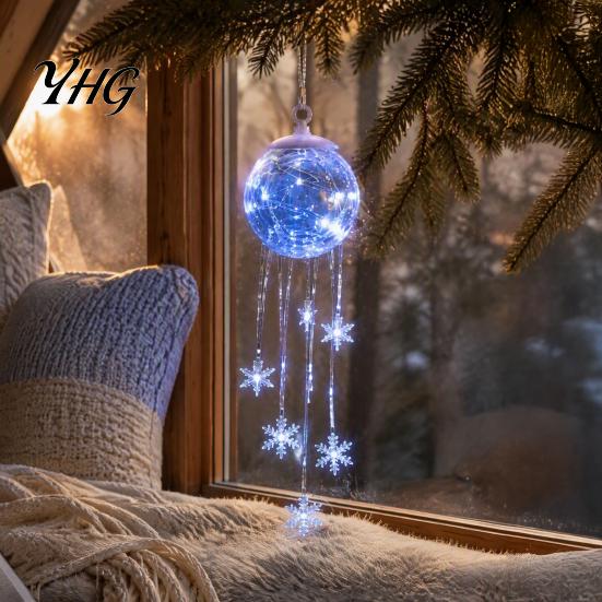 Reusable Festive Ornaments LED Hanging Christmas Ornament, Icy Glow Sparkling Snowflake Cascade Decoration, Party Favors Winter Lighted Decor for Tree
