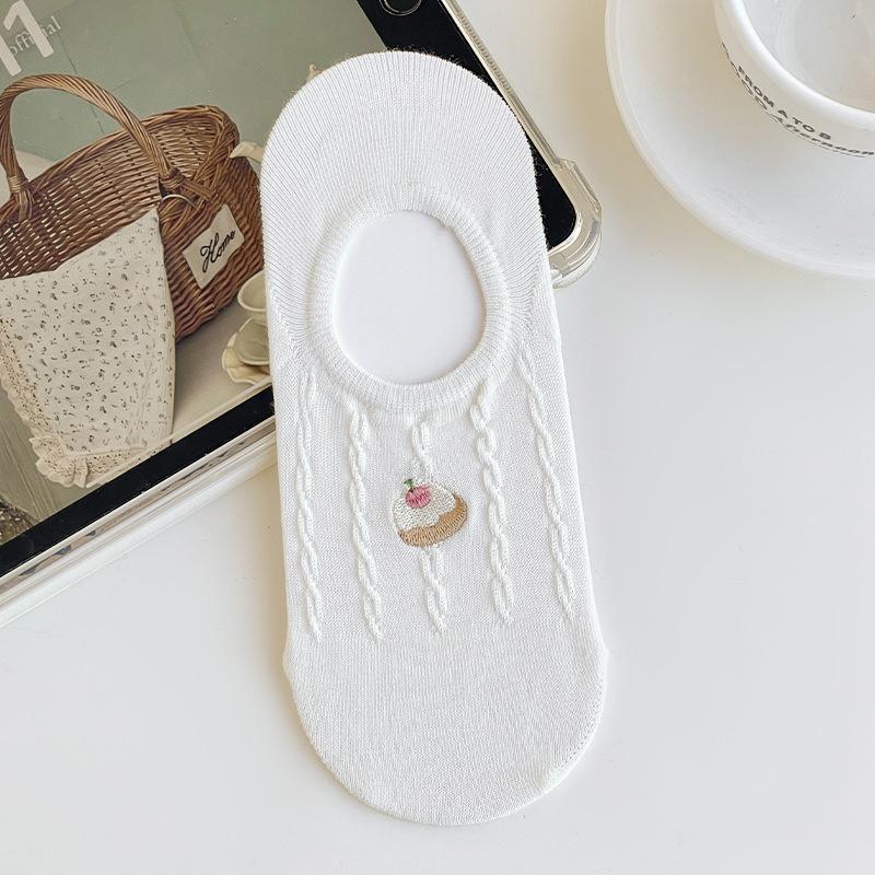 

Женские весенне-летние тонкие милые мультяшные вышитые носки-лодочки с мелким вырезом и невидимые белые носки 1 pair