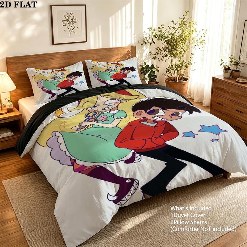 Star Butterfly Pattern Bedding uilt Set uilt Cover Pillowcase Home Decoration Birthday Gift (1 * duvet cover + 2 * pillowcase without core)