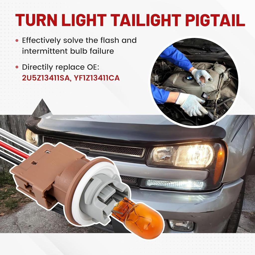 RED WOLF 2U5Z13411SA Turn Signal Light Socket With 3 Wire Pigtail YF1Z13411CA Fit For 2004-2013 Ford F250/F350 Super Duty Escape Focus Mustang Ranger