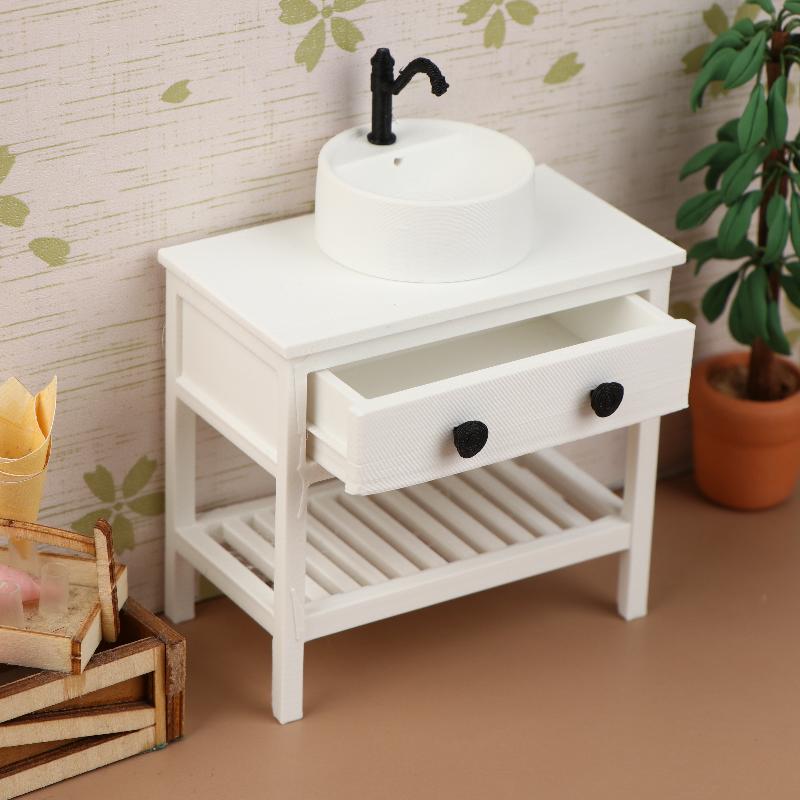 1/12 Living Scene Ornament Toys Dollhouse Simulation Sink Cabinet Model Dollhouse Bathroom Furniture Decoration Dolls House