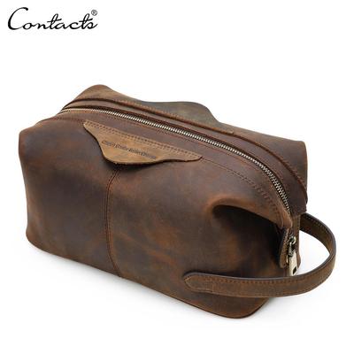 CONTATTO'S Borsa da Viaggio in Vera Pelle Crazy Horse per Uomo Borsa Cosmetica Borsa da Toilette Uomo Borsa da Lavaggio
