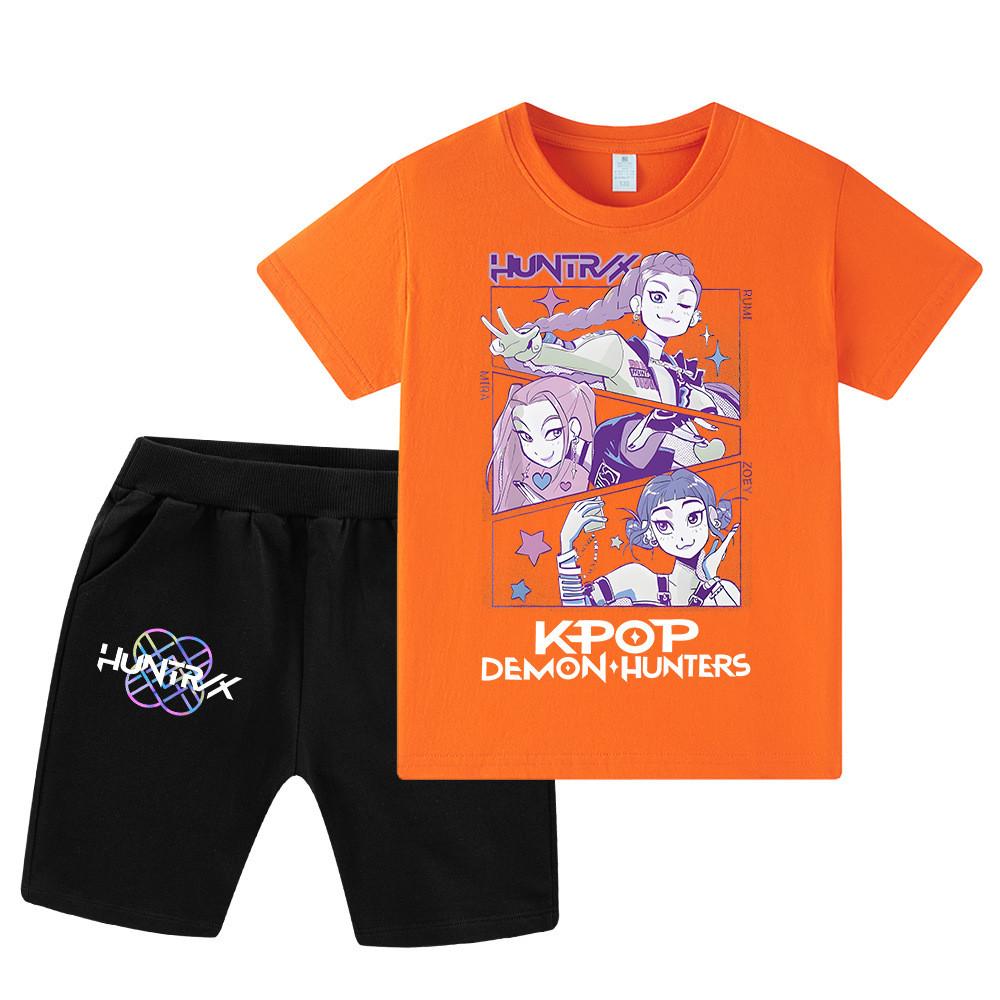 WA1198 Kids Boys Girls Kpop Rumi Zoey Mira Print Short Sleeves T-shirt Shorts Pants Sets