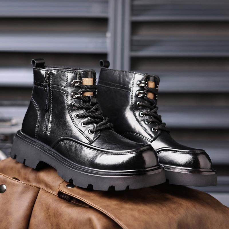 Luxury Quality Designer Men Genuine Leather Shoes Outdoor Business Casual Leather High Top Boots Lace Up Outdoor Motorcycle Boot