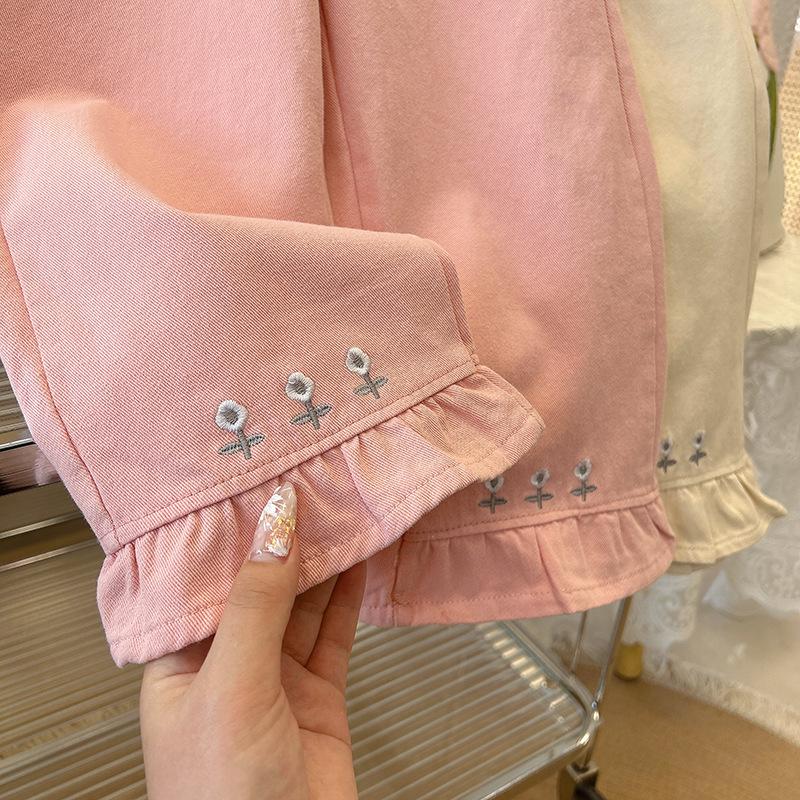 Spring Summer Girls Kids Embroidered Flower Jeans Fashion Fresh Children Pants Korean Breathable Soft Baby Toddler Trousers