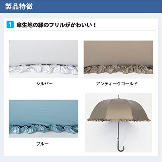 Frilled long automatic suitable for both sunny and rainy fiberglass umbrella, opening, days, 55cm, sun-blocking, UV-cut coating, frame, LIEBEN-1415