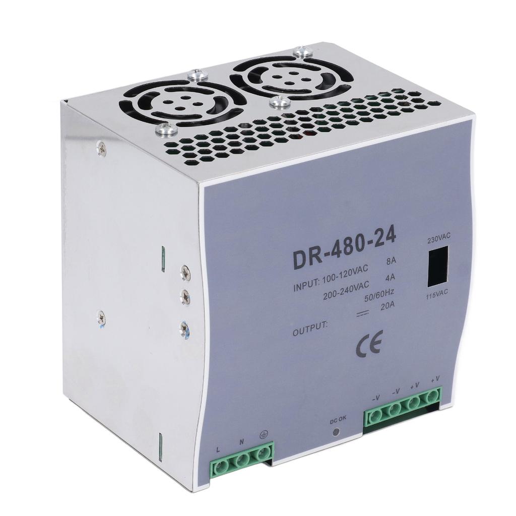 AC to DC Power Supply 480W Single Output DIN Rail Mount DC Switching Power Supply 100‑120VAC 200‑240VAC 24V