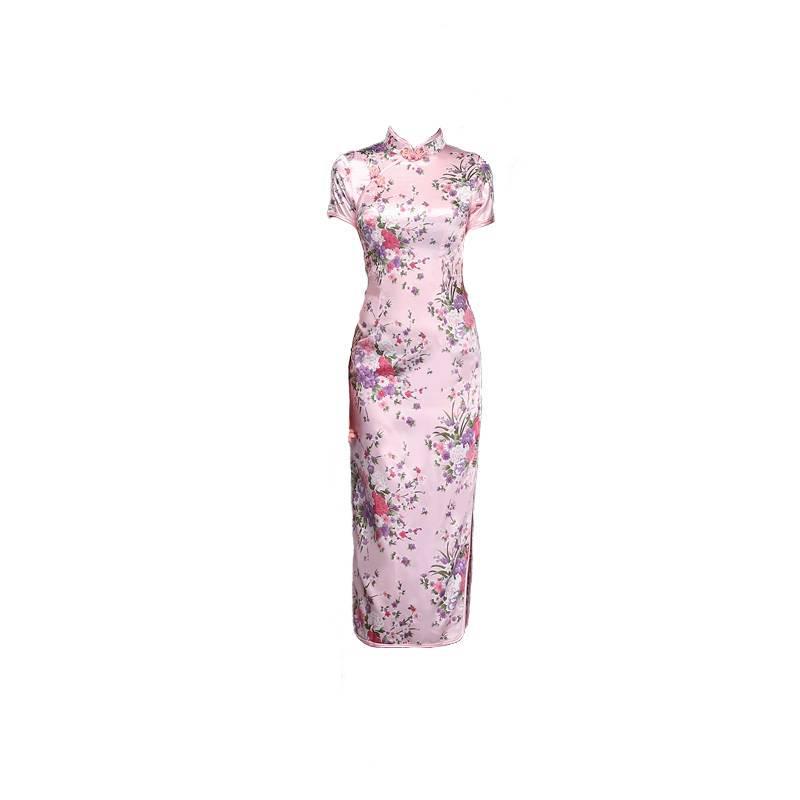 Elegante Abito Cheongsam Manica Corta Taglie Forti - Moda Retrò per Passerella e Uso Quotidiano