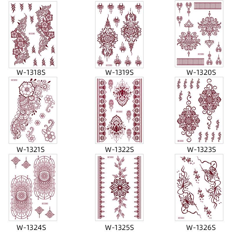 Brown Lace Tattoo Sticker Waterproof Henna Tattoo Wedding Temporary Tattoo Set Hannah