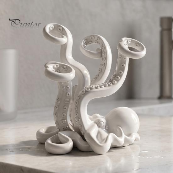 Cute Desk Accessories 3D Printed Octopus Toothbrush Holder, Creative Space Saving Organizer, Durable Small Item Organizer PLA Material Stable