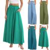 Women's Color Trousers Elastic Belt Wide Leg High Waist Long Culottes